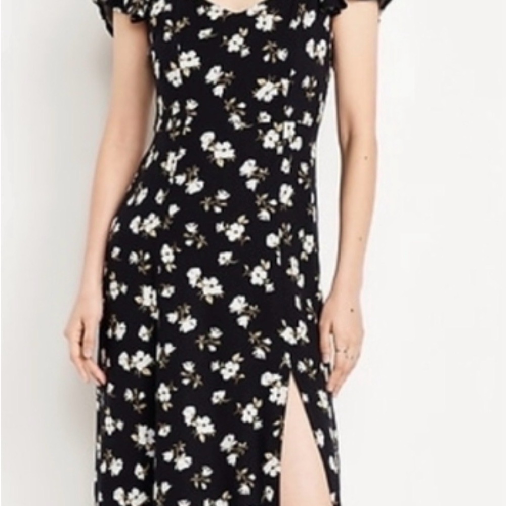 Old Navy Black Midi Dress with White Floral Print